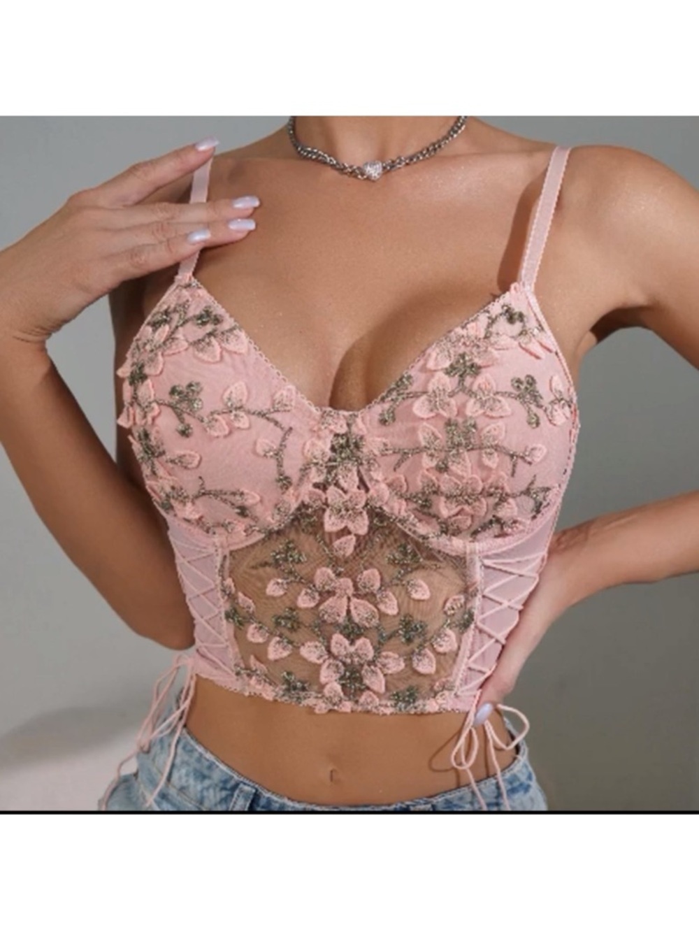 Floral Y2K Fairy Pink Mesh Corset Bustier EDC Womens Size Large
